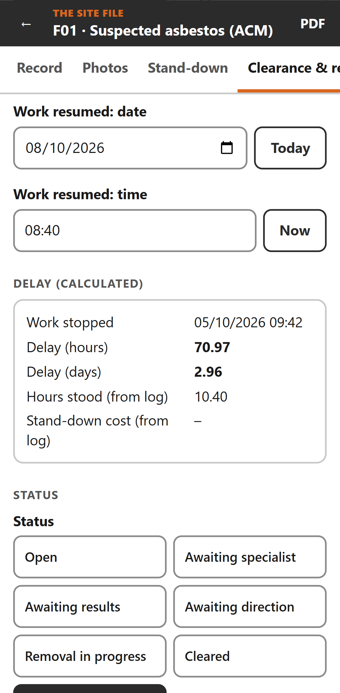 Calculated delay of 70.97 hours, 2.96 days
